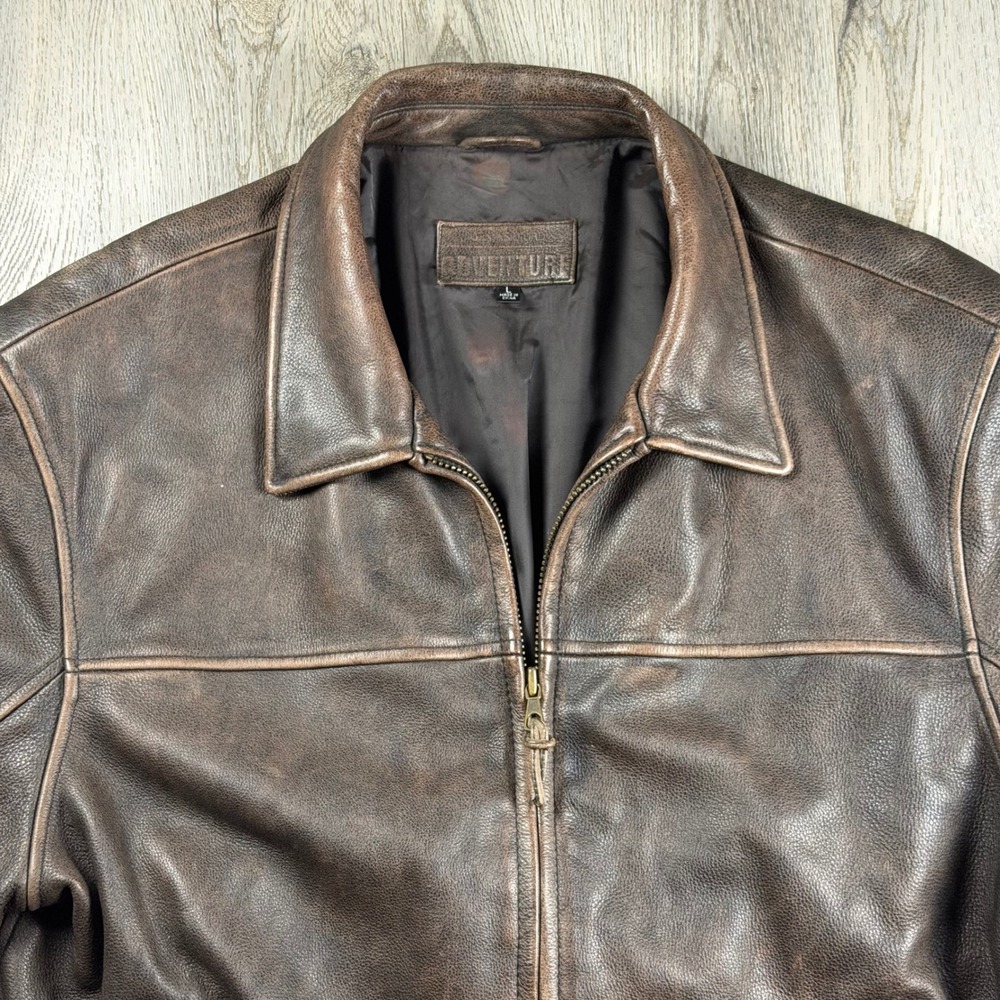 Adventure Bound Wilsons Leather Jacket Mens Large Brown Distressed Full Zip